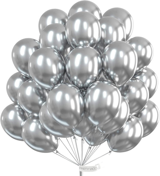 12" Metallic Silver Latex Balloons 100pcs